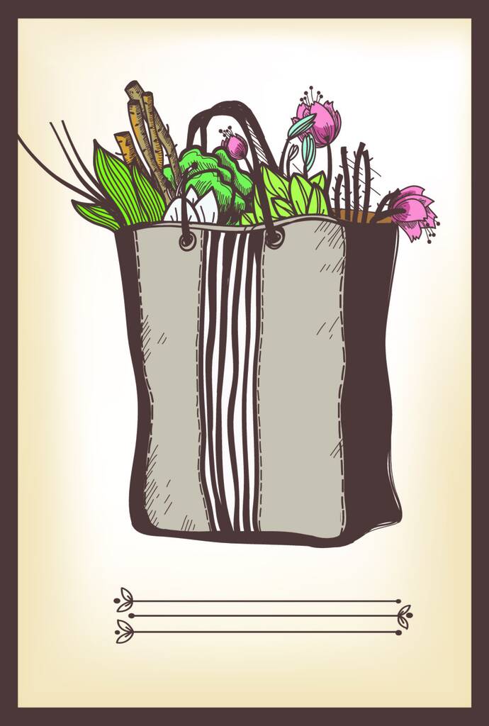 векторная иллюстрация сумки со свежими цветами и растениями
 - Вектор,изображение