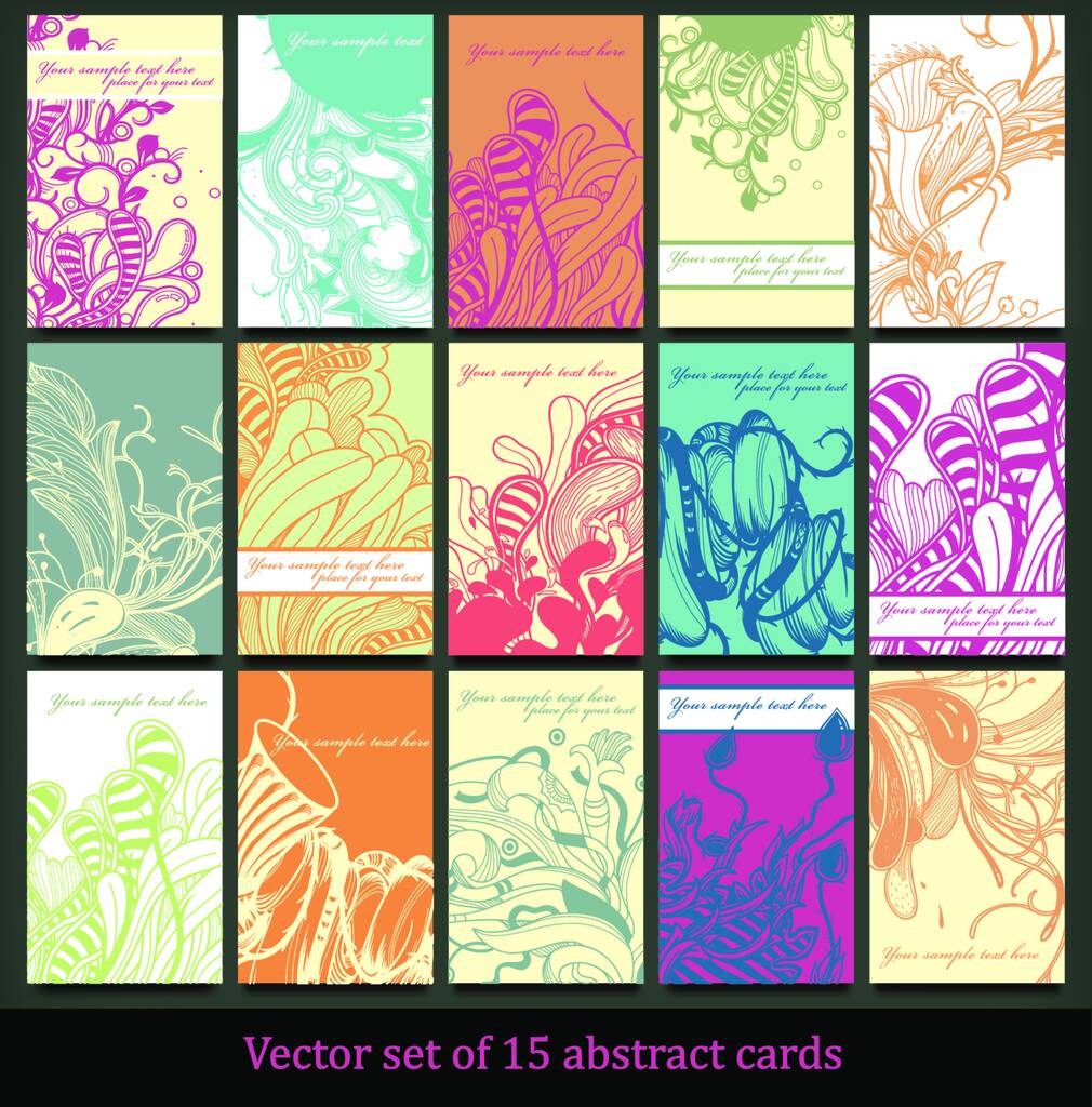 векторная коллекция абстрактных карт с фантазийными каракулями - Вектор,изображение