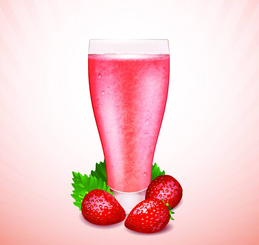Strawberry smoothie with berries and leaves - Vector, Image