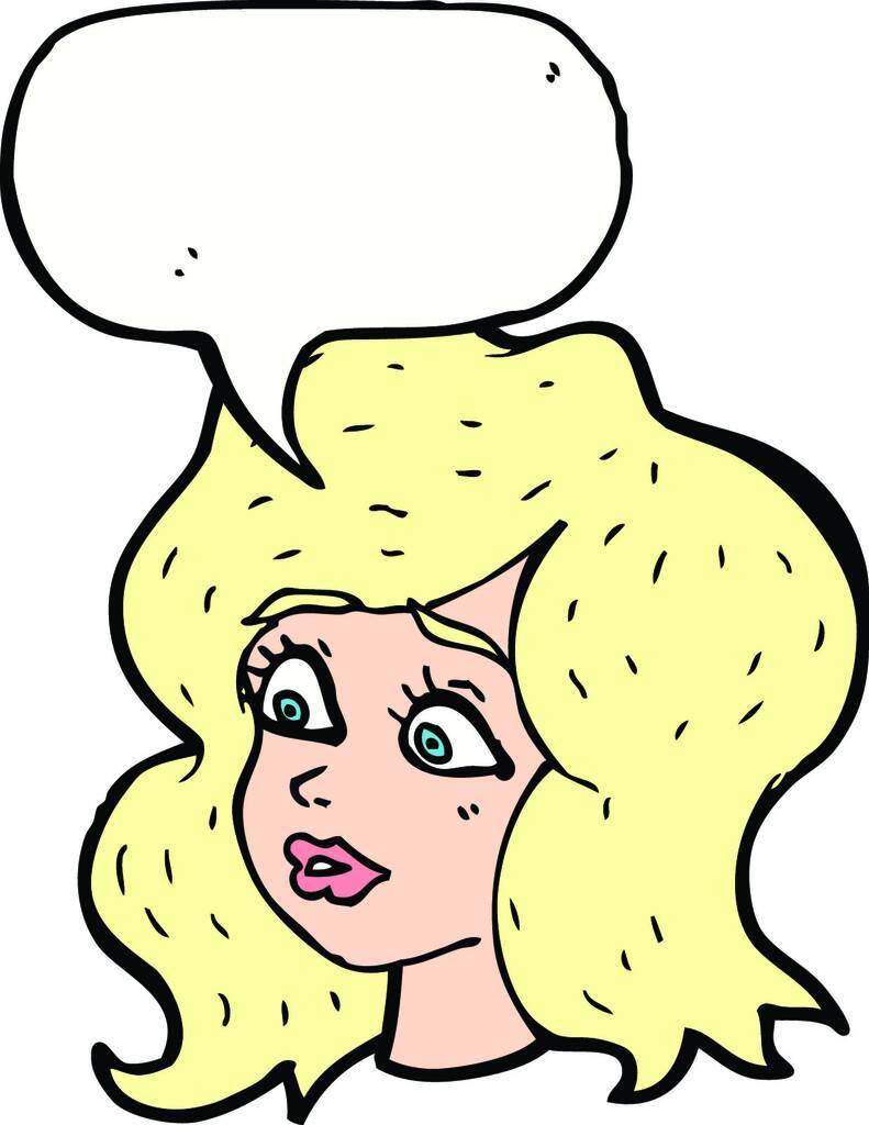 Cartoon vrouw op zoek betrokken met tekstballon - Vector, afbeelding