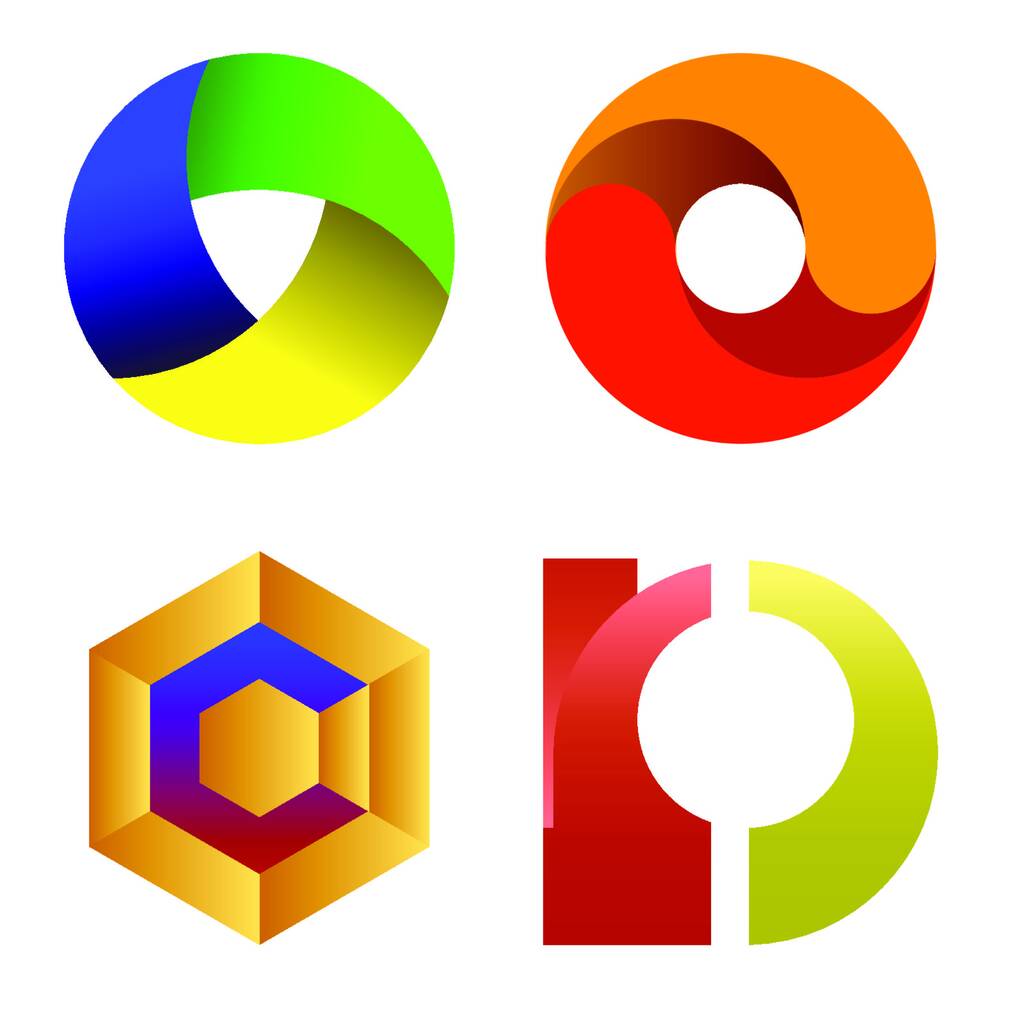 Conjunto de diferentes ícones coloridos isolados em fundo branco. Logotipo de letra colorida
 - Vetor, Imagem