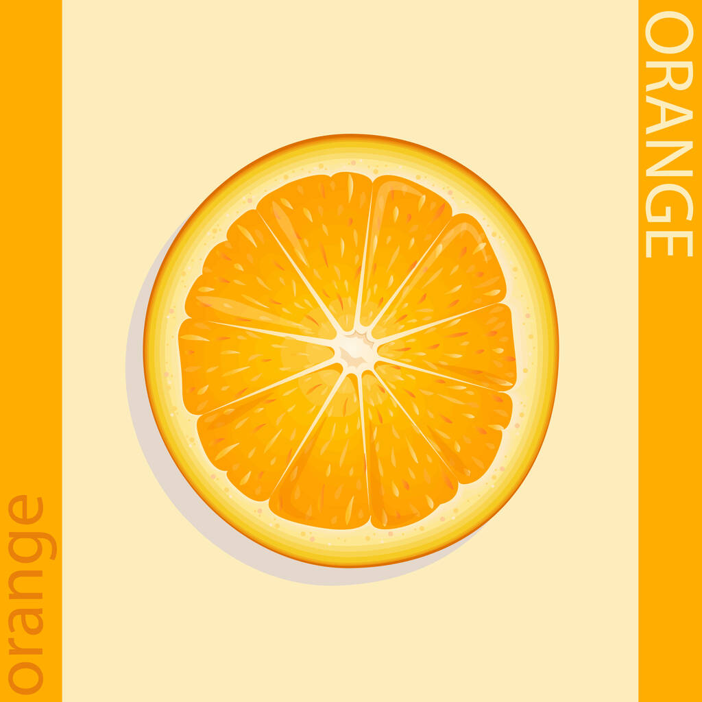 スライスされたオレンジのベクトルイラスト。ジューシーなイラスト。背景から隔離された果実。化粧品や食品、ジュースの包装に適しています。. - ベクター画像