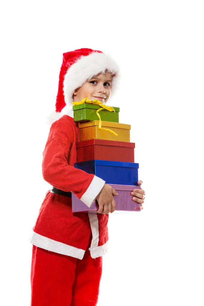 αγόρι που κατέχουν ένα χριστουγεννιάτικο δώρο - Φωτογραφία, εικόνα