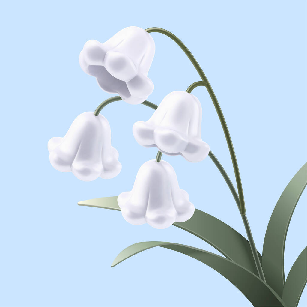 Прекрасная белая лилия долины в 3D иллюстрации на светло-голубом фоне
 - Вектор,изображение