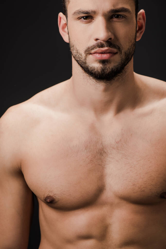 красивий сексуальний голий чоловік ізольований на чорному
 - Фото, зображення