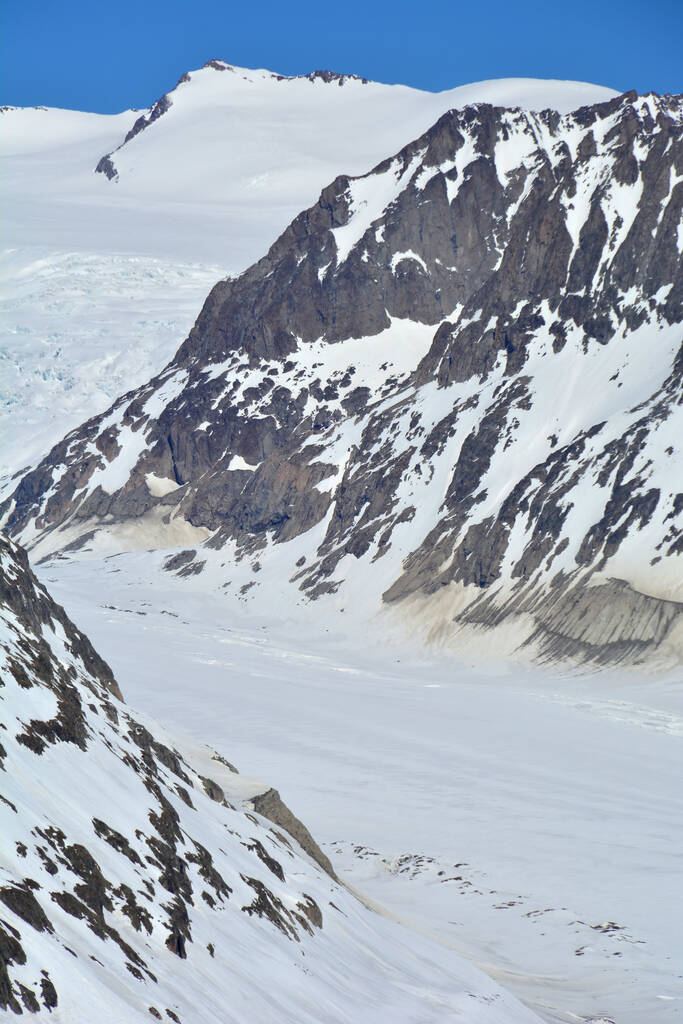 Dolní Aletschův ledovec, pod Hohstockem. Nejdelší ledovec v Evropě v Bernských Alpách, Švýcarsko - Fotografie, Obrázek