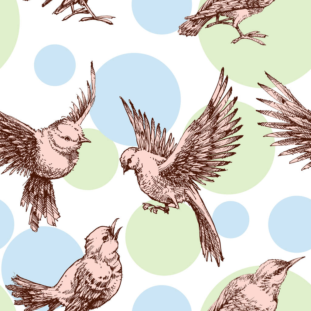 Ptaki płynny wzór na pastelowych kropek tła - Wektor, obraz