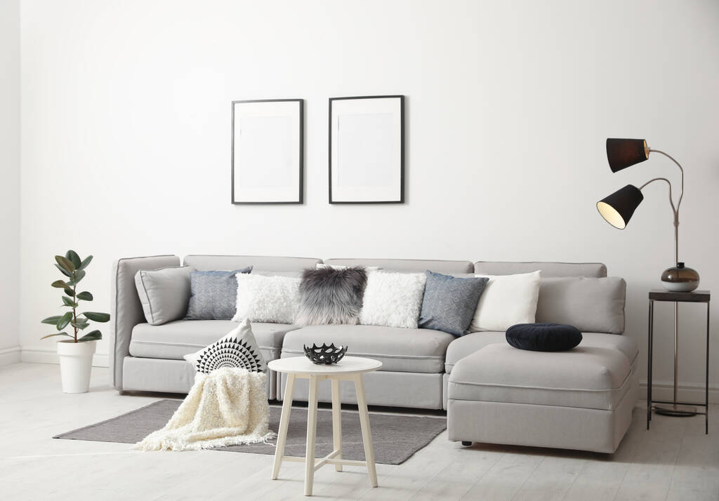 Elegante salón interior con cómodo sofá - Foto, Imagen