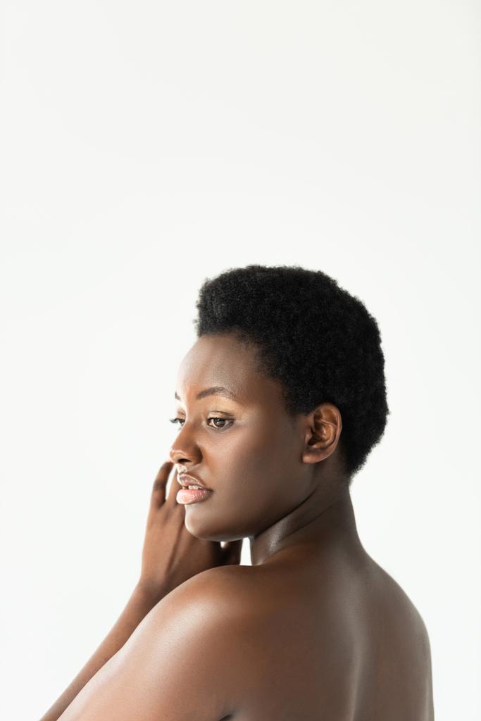 attractive nude african american girl with clean skin isolated on grey - Photo, Image