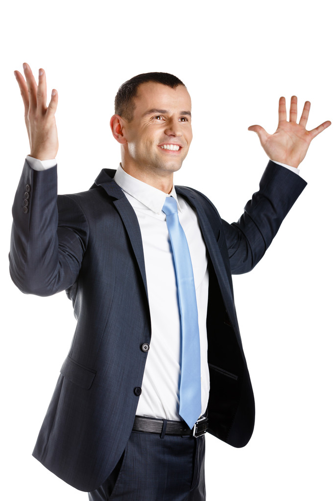 hombre de negocios feliz con las manos arriba
 - Foto, imagen
