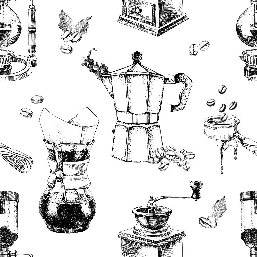 Coffee making seamless pattern - Vector, Image