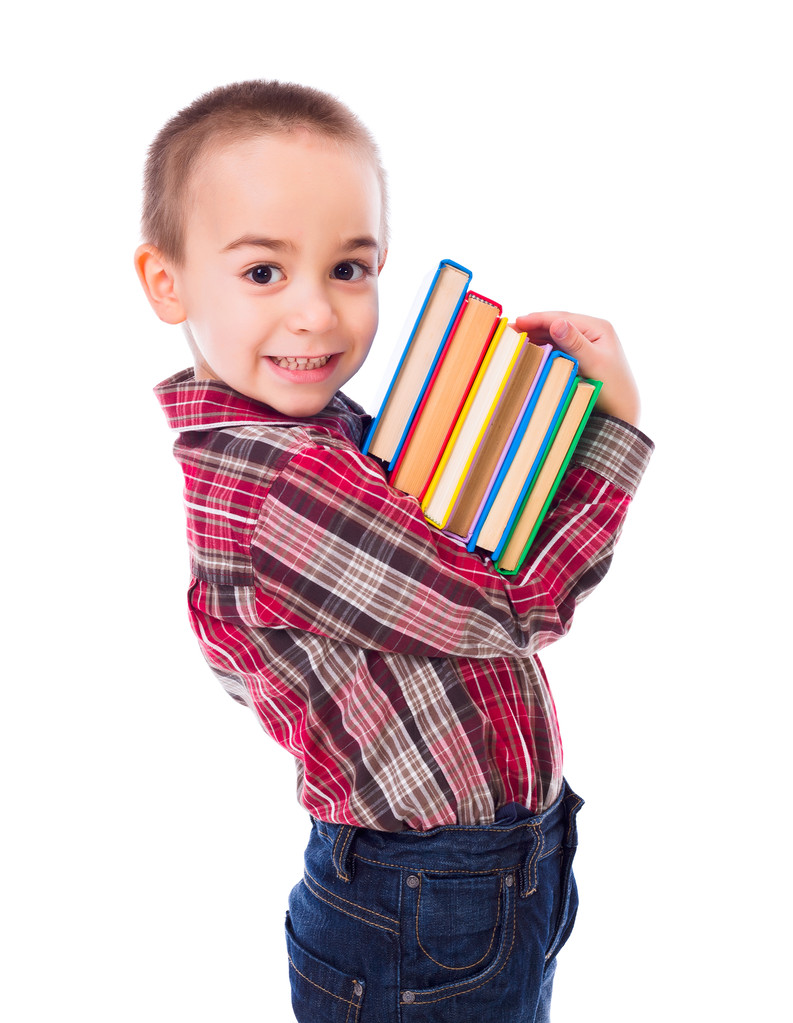 kis fiú szállító könyvek - Fotó, kép