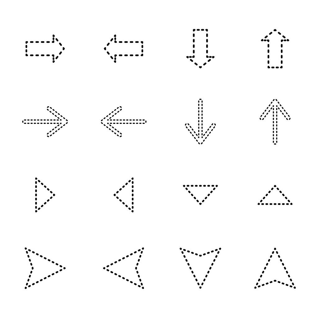flechas de línea punteadas negras en diferentes direcciones aisladas en blanco
 - Vector, Imagen