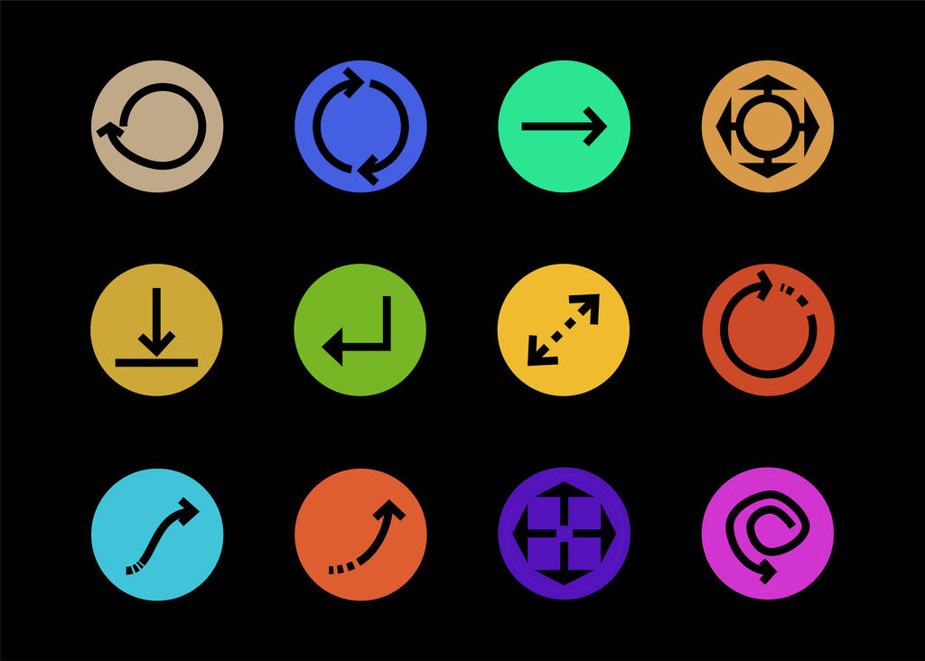 flèches en cercles multicolores et différentes directions isolées sur noir
 - Vecteur, image