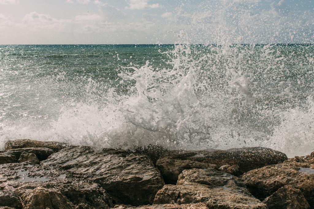 roiske vettä merestä märällä kalliolla
  - Valokuva, kuva
