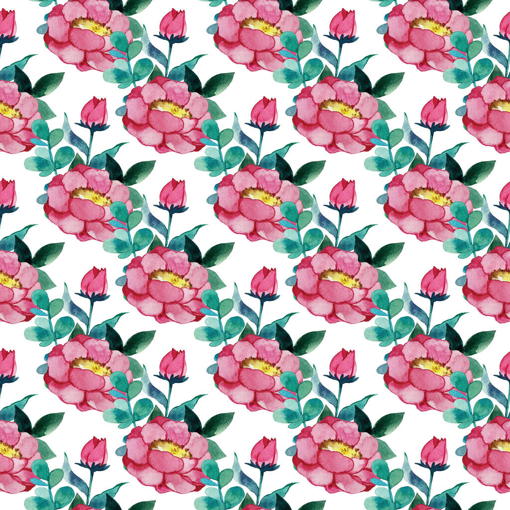 бесшовный узор акварельных пионов. цветы
 - Фото, изображение