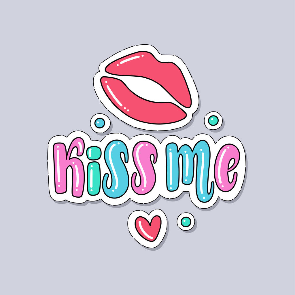 Illustration von Kiss me. Vektorschrift. Design für Karten, Aufkleber, Kleidung und andere - Vektor, Bild