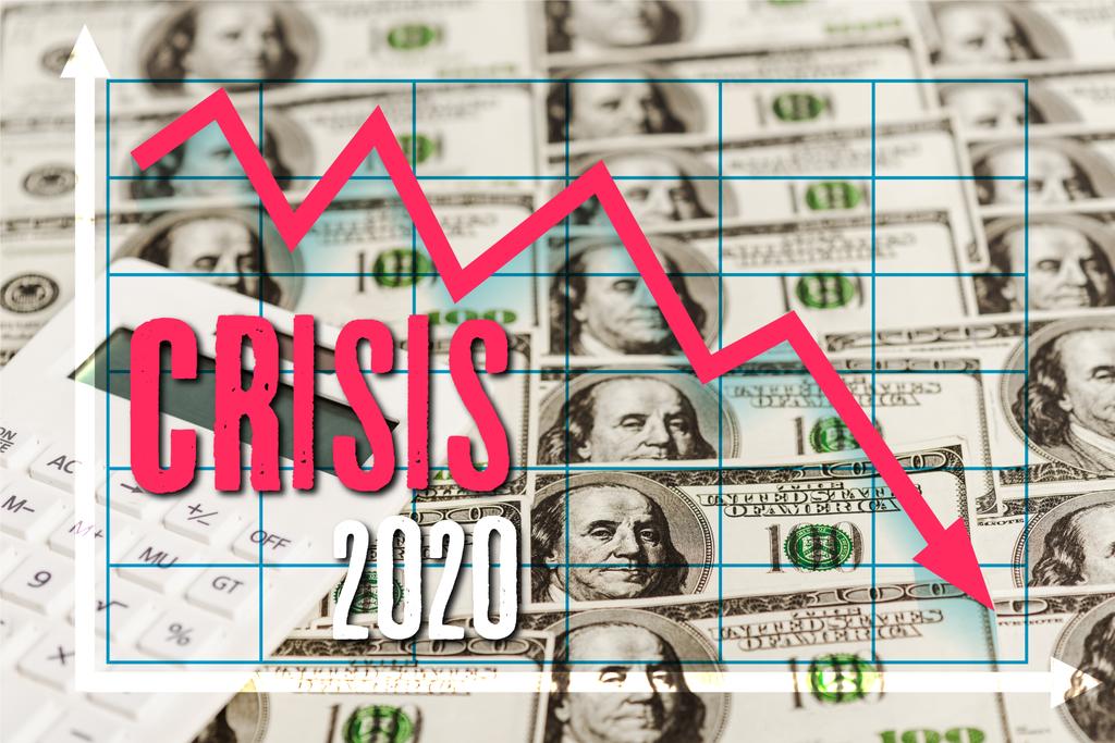  calculadora sobre notas de dólar, conceito de crise do coronavírus 2020
 - Foto, Imagem