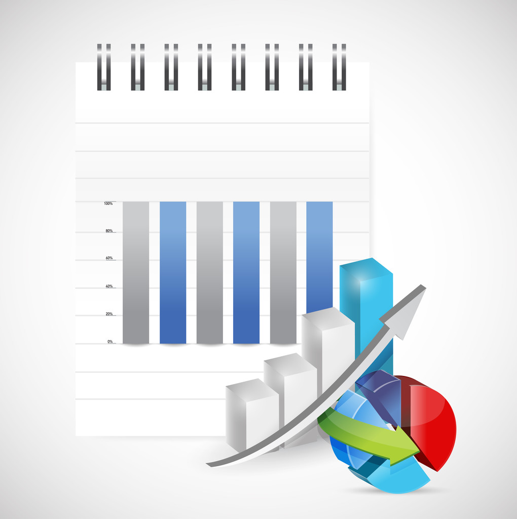 notepad graph and pie chart illustration - Photo, Image