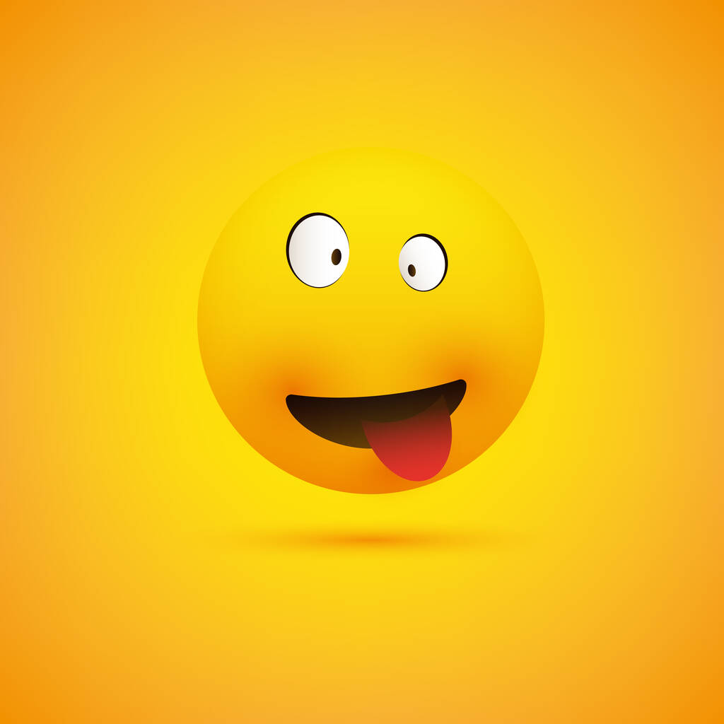 Simple Smiling Crazy Emoticon with Squinting Eyes and Tongue Stuck Out Making Face - Emoji on Yellow Background, Vector Design - Vector, Image