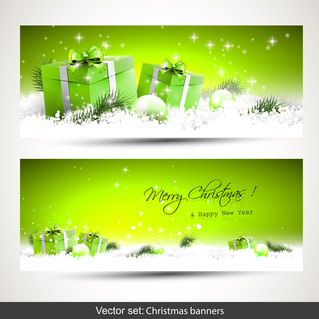 2 つの緑のクリスマスのバナーの設定 - ベクター画像
