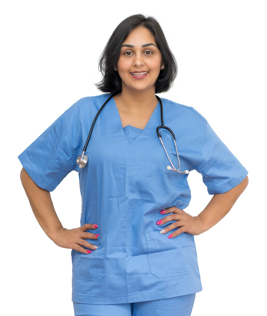 Дружня латина Американська зріла медсестра виділила білий фон для відсікання - Фото, зображення