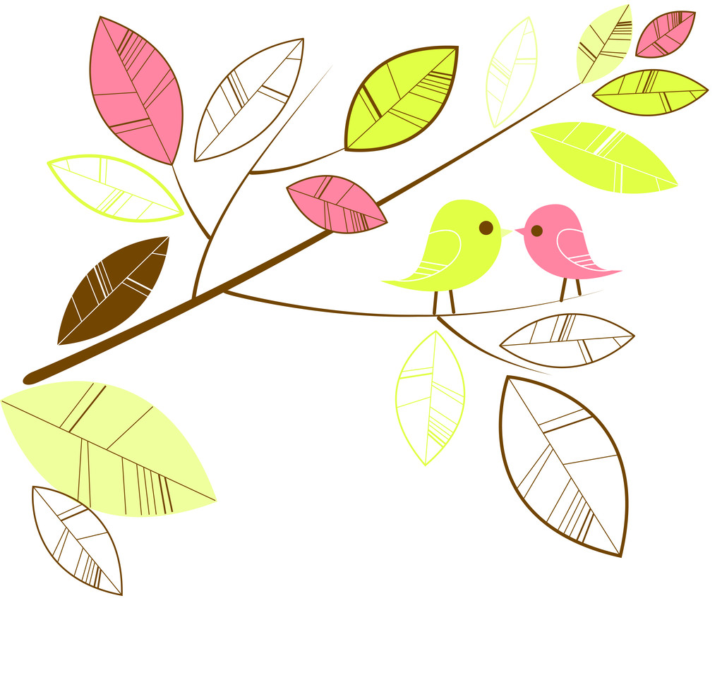 Pássaros beijando em um ramo
 - Vetor, Imagem
