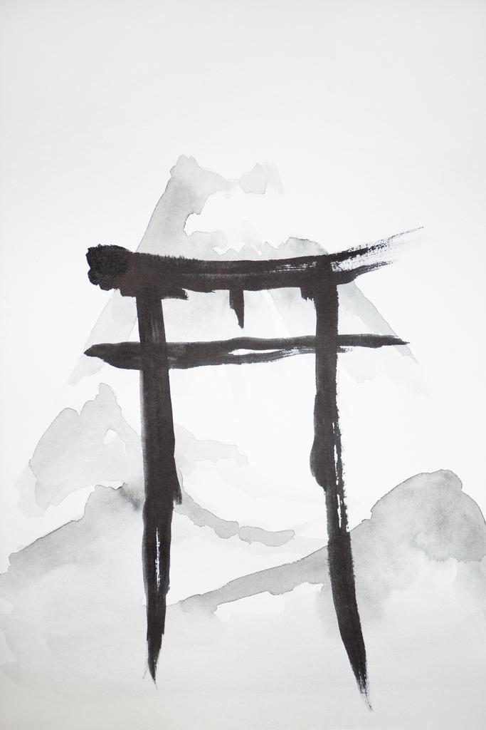 Festett kép japán hieroglifával fehér alapon - Fotó, kép