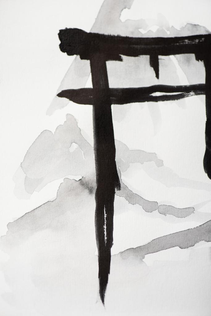 Ιαπωνική ζωγραφική με ιερογλυφικά σε λευκό φόντο - Φωτογραφία, εικόνα