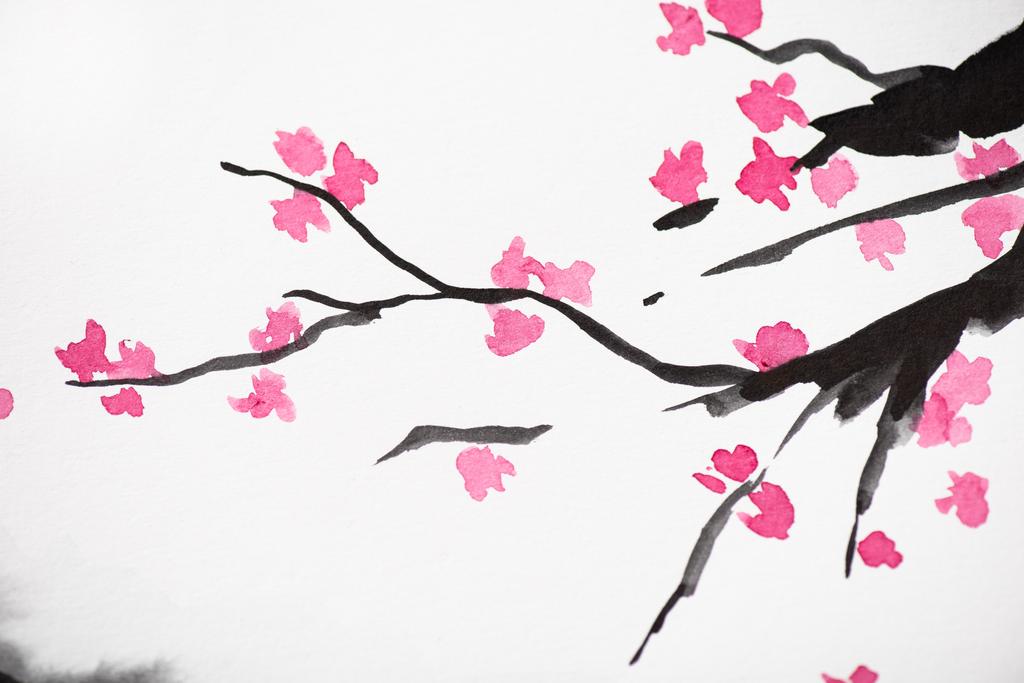 Foto e imagen sin royalties de Pintura Japonesa Con Ramas Sakura Con Flores