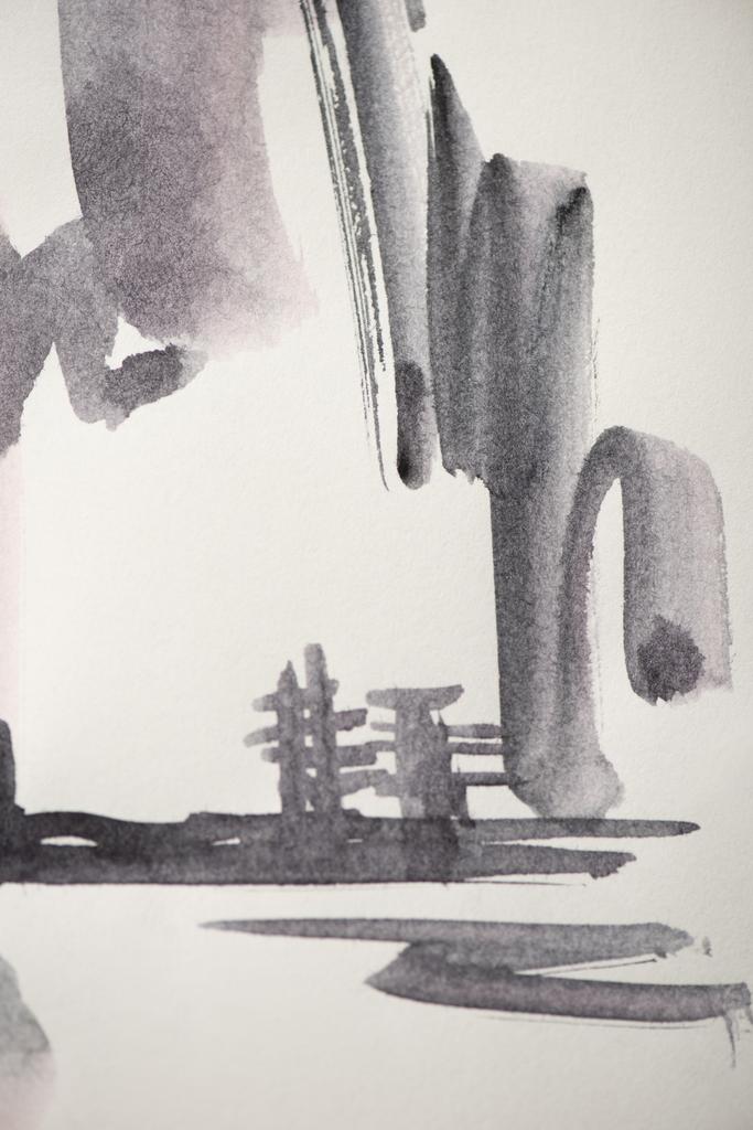 Японська картина з сірим акварелем на білому тлі. - Фото, зображення