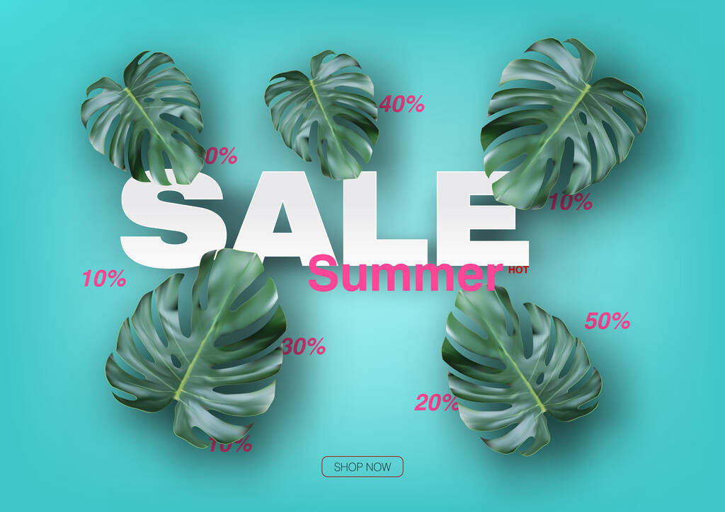 Bannière de vente d'été avec congé tropical réaliste
 - Vecteur, image