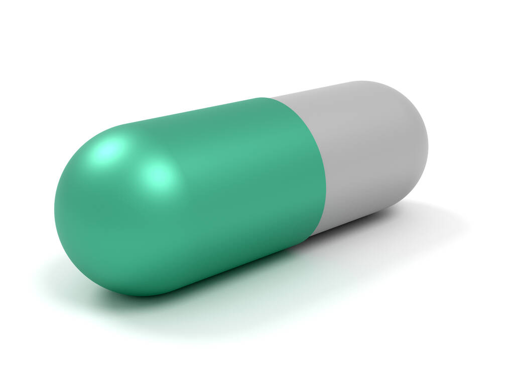 Koncepcje medyczne. Ilustracja tabletki w kapsułkach wyizolowanej na białym. 3d renderowanie - Zdjęcie, obraz