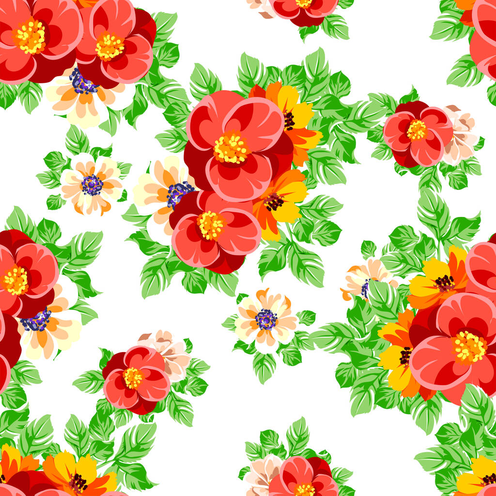 Farbenfrohe Vintage-Stil Blumen nahtlose Muster - Vektor, Bild