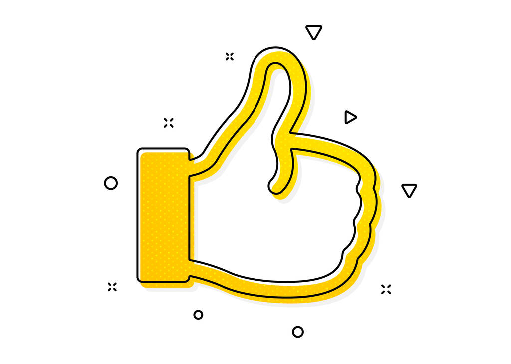 Hüvelykujj felfelé. Mint egy ikon. Pozitív visszajelzés, közösségi média szimbólum. Sárga körök mintázata. Klasszikus ikon. Mértani elemek. Vektor - Vektor, kép