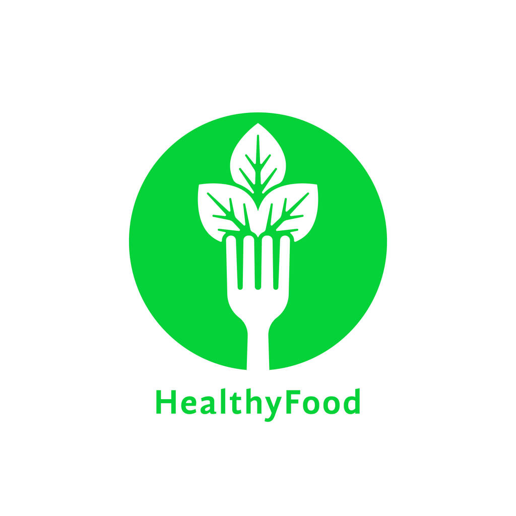 Basit yeşil yuvarlak sağlıklı gıda logosu. Soyut düz stil trend modern marka logotip grafik sanat tasarımı beyazda izole edildi. Yemek pişirmek için ürün elementi şablonu şeklinde domates yaprağı konsepti - Vektör, Görsel