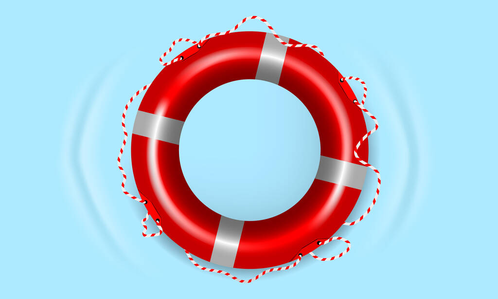 Реалистичный красный спасательный круг в воде, векторная иллюстрация
 - Вектор,изображение