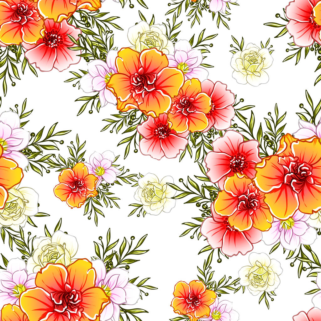 Барвистий вінтажний стиль квіти безшовний візерунок
 - Вектор, зображення