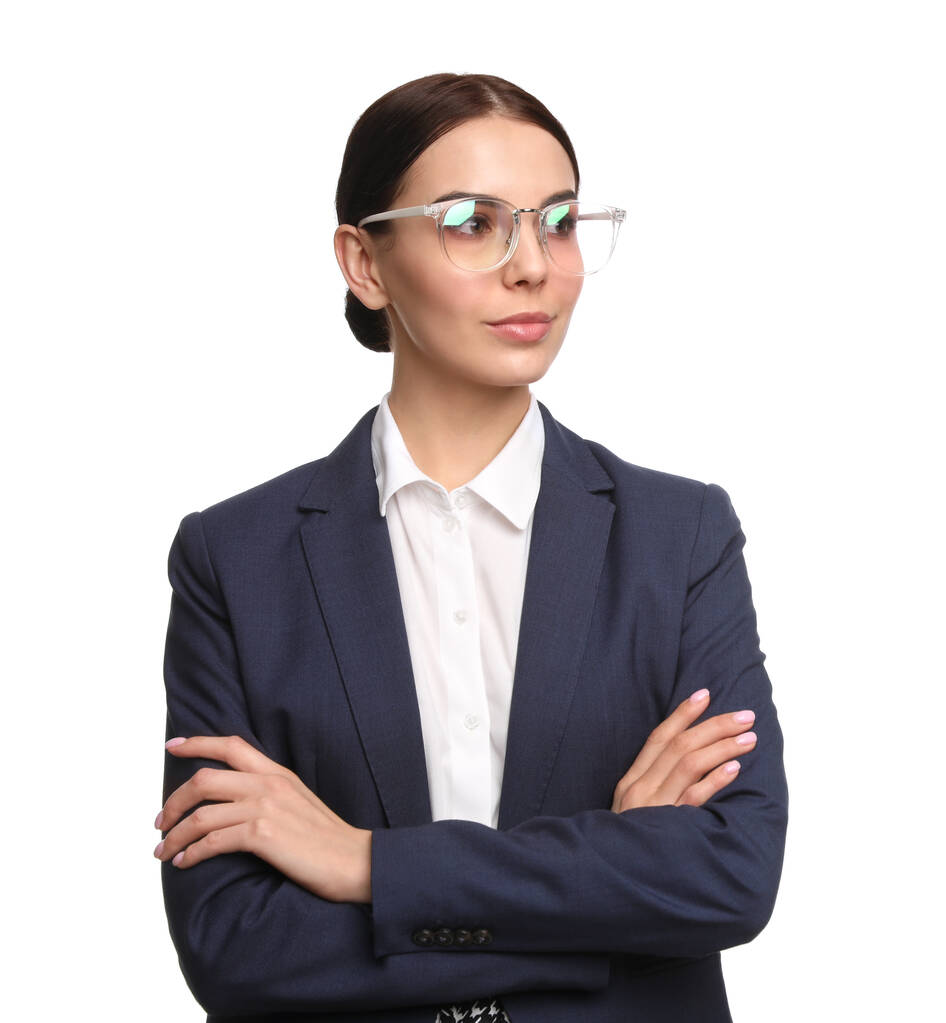 портрет молодої бізнес-леді на білому тлі
 - Фото, зображення