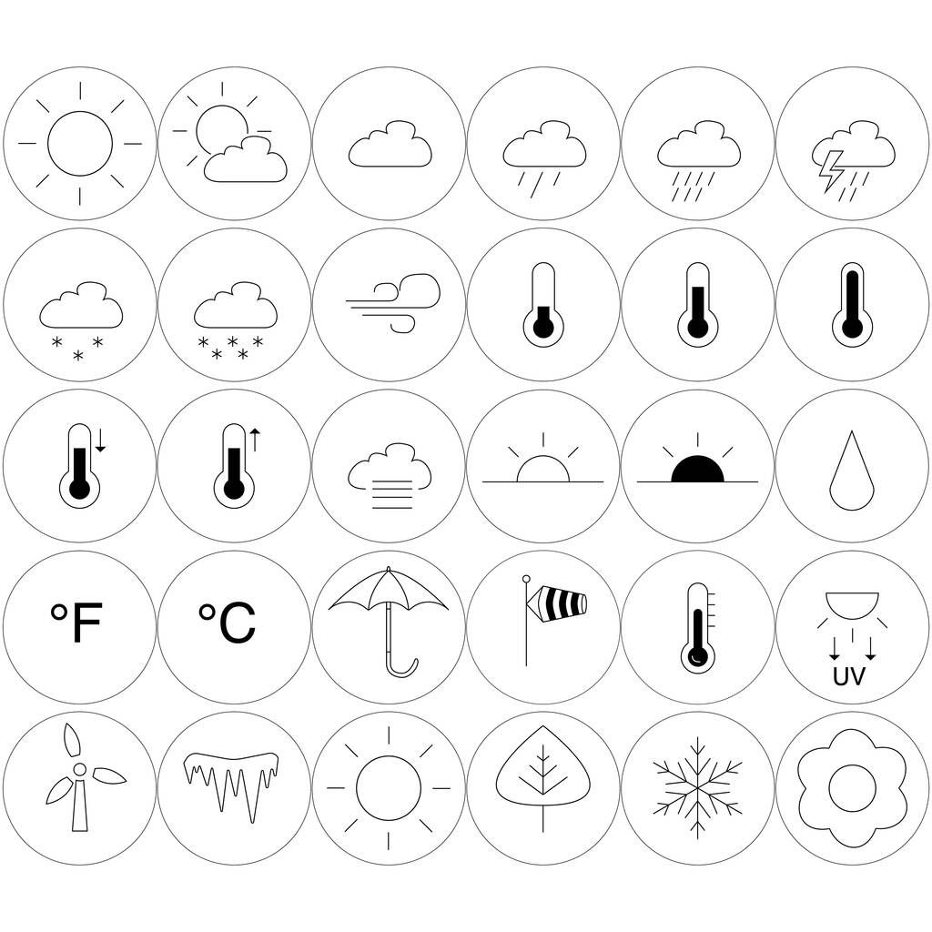 wektorowe ikony pogody w kółko na białym tle - Wektor, obraz