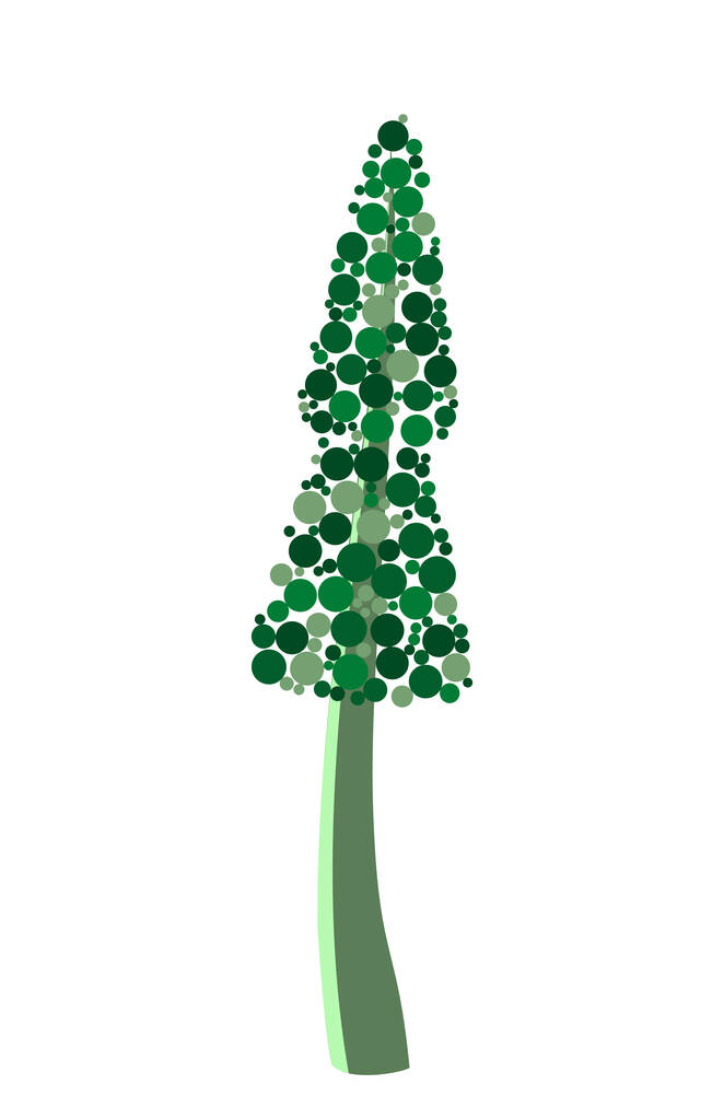 Vector abstracto árbol de coníferas verdes de diferentes burbujas. Juego de interfaz plana. Abeto estilizado para el diseño de logotipos, la decoración de ropa, construir juegos 2D o postales. Ilustración aislada en blanco
 - Vector, Imagen