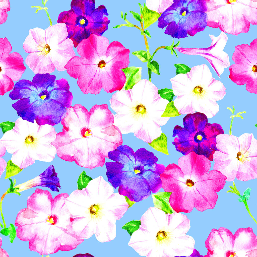 ピンクとライラックの花、水彩ラスターシームレスパターン - 写真・画像