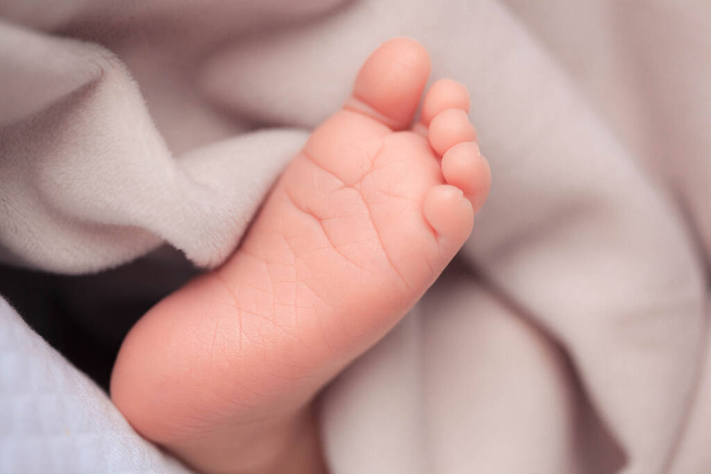 pied nouveau-né sur la couverture rose
 - Photo, image