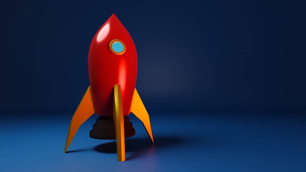 Cohete, nave espacial, cohete de juguete, fondo científico, exploración espacial - Ilustración 3D
 - Foto, imagen