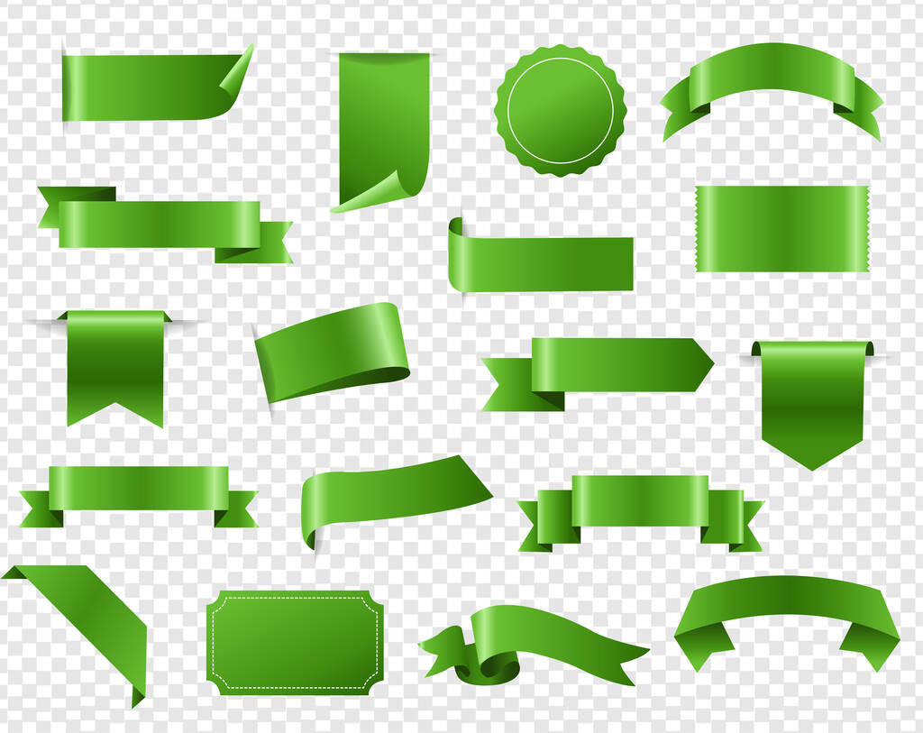 Zelená stuha a štítky izolované průsvitné pozadí - Vektor, obrázek