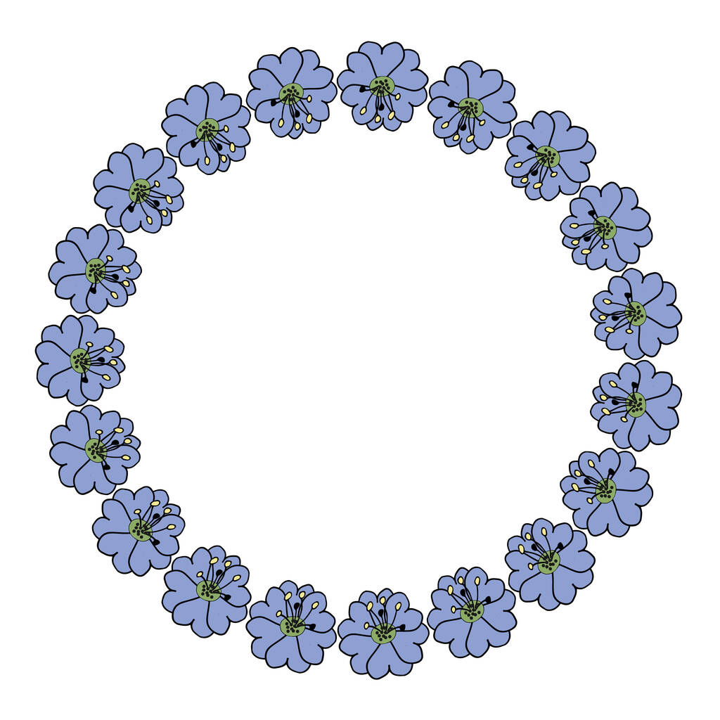 Une couronne ronde de fleurs de gribouillis. guirlande ronde. Printemps
 - Vecteur, image