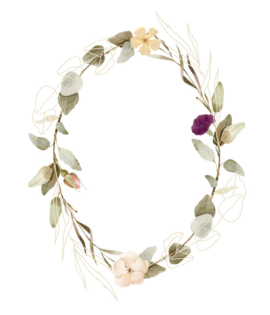 Hand painted Watercolor floral wreath - beautiful boho style. - Photo, Image