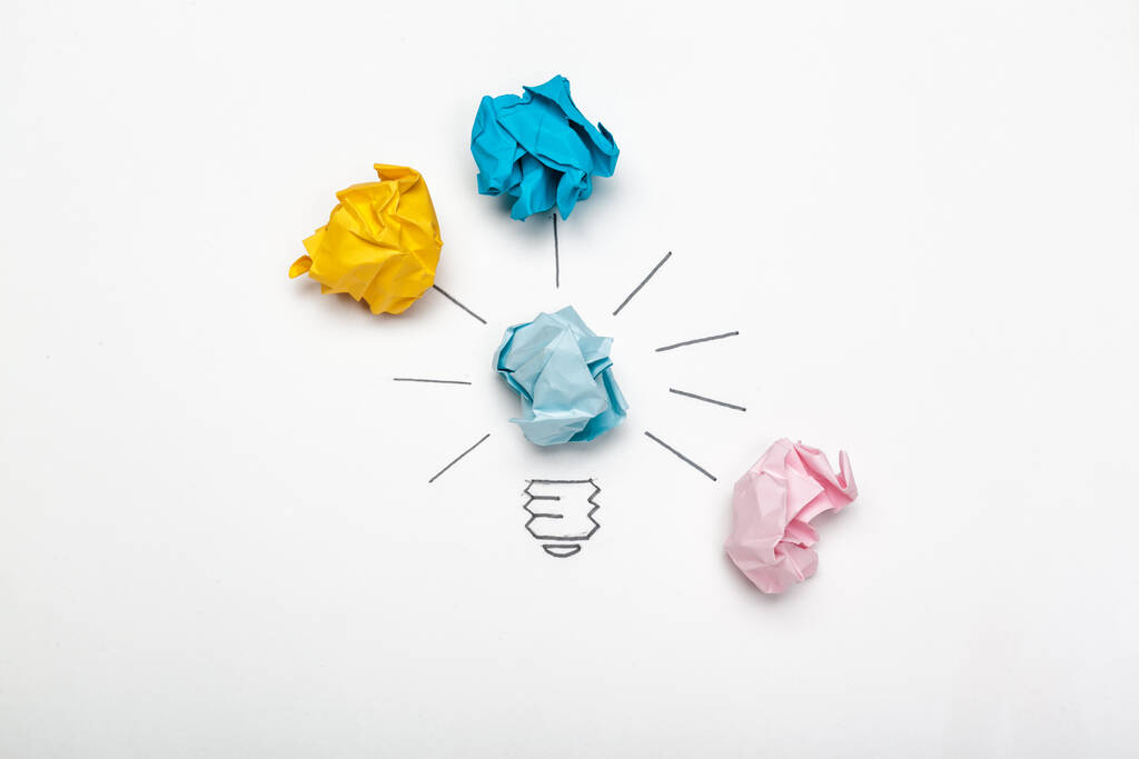 New Idea Concept. Colorful Crumpled Paper Balls - Photo, Image