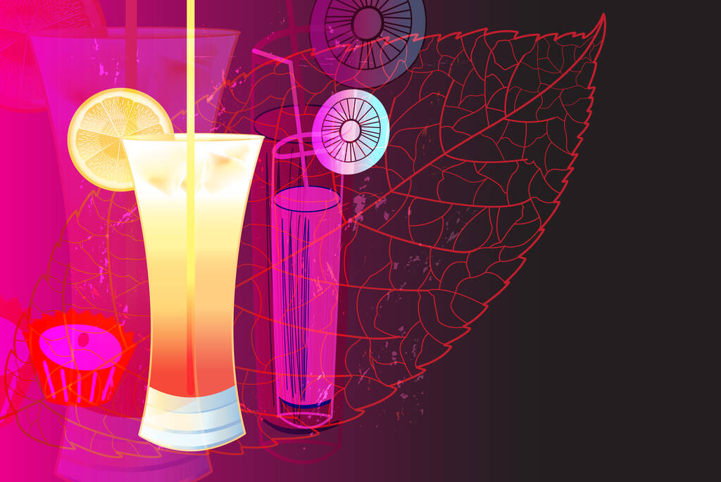 Illustrazione di un delizioso cocktail con una fetta di agrumi su uno sfondo luminoso
 - Vettoriali, immagini