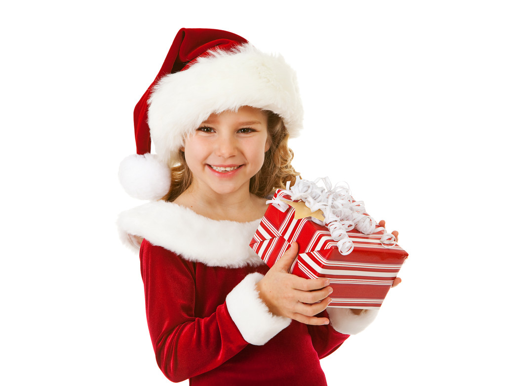 Vánoce: roztomilý vánoční dívka s dárek - Fotografie, Obrázek